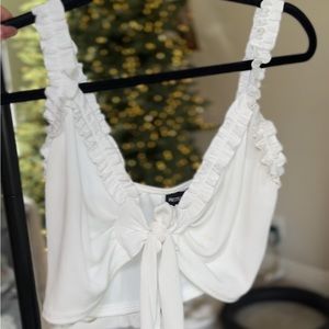 White ruffled plt crop top